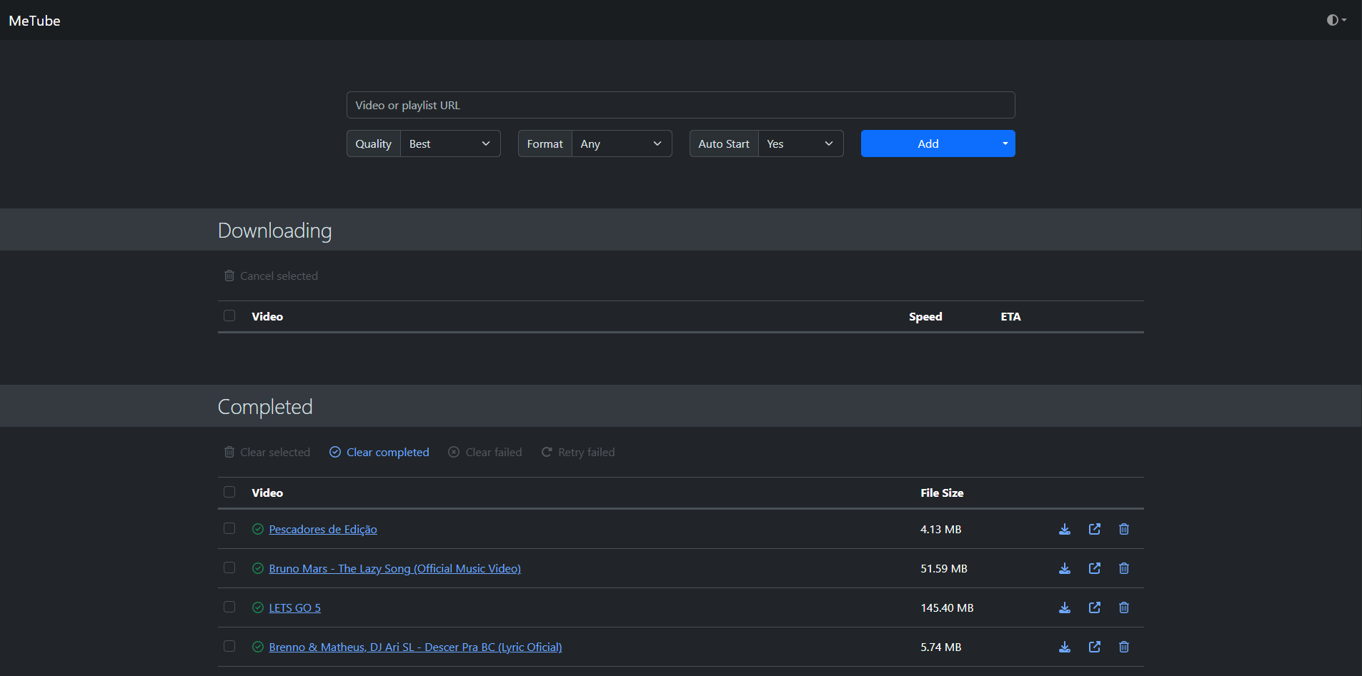 Interface do MeTube