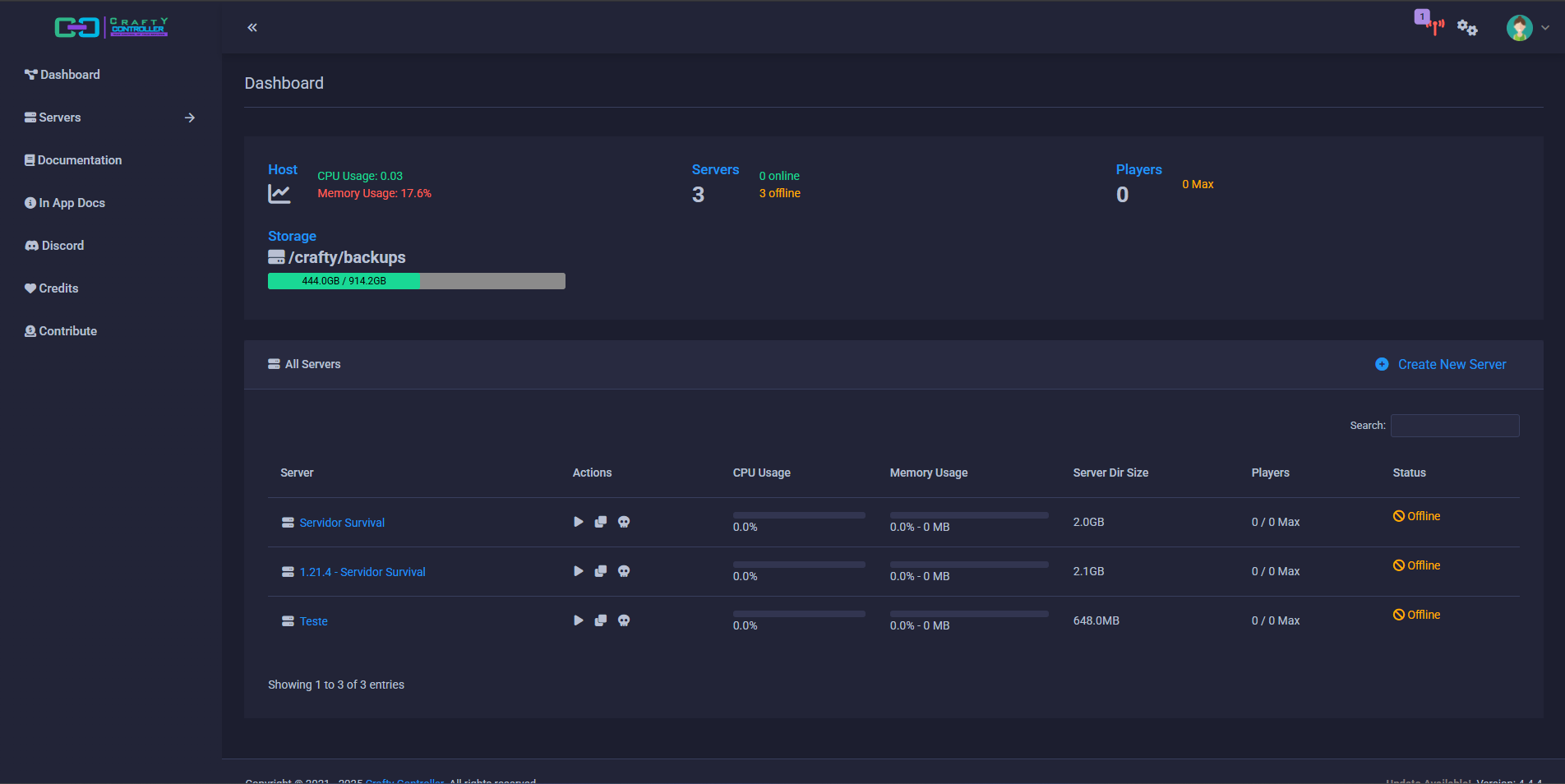 Interface do CraftController