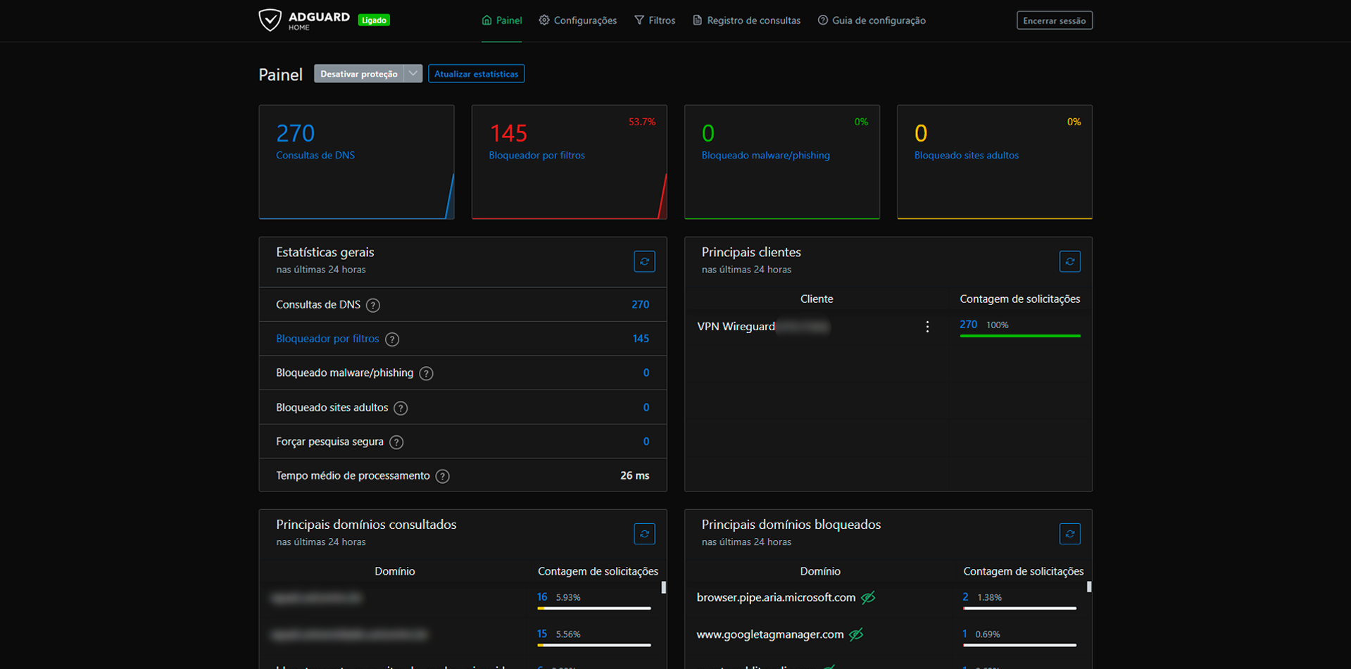 Interface do Adguard Home