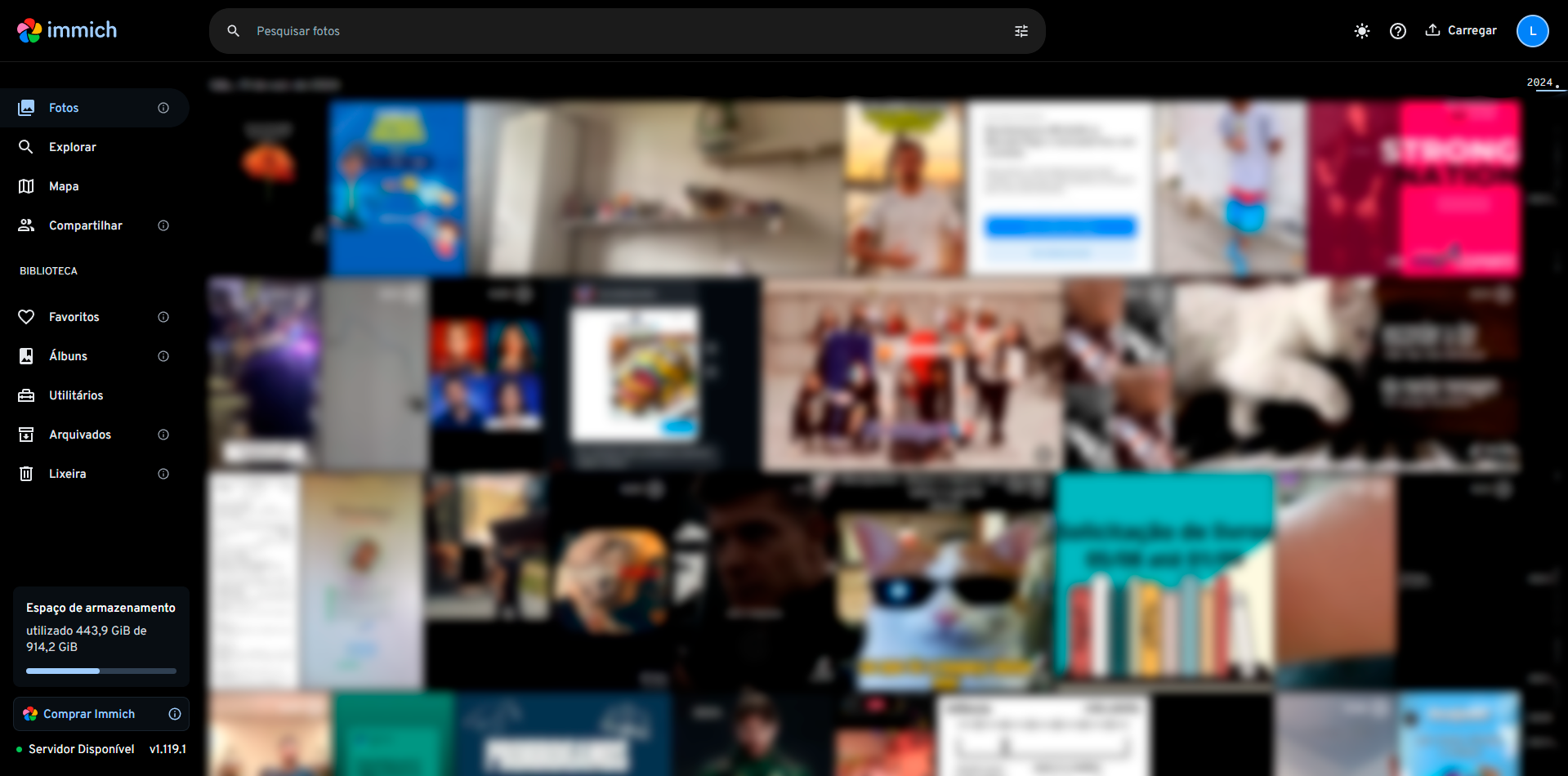 Interface do Immich